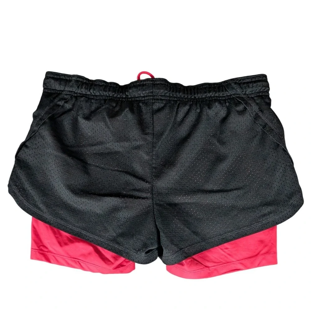 C9 Champion Mens 2-in-1 Mesh Athletic Shorts Black Red Drawstring Activewear